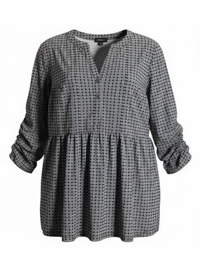 Cocomo Black White Geometric Blouse | Flowy Button Front Top Size 1X